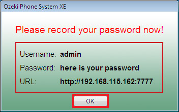 login details for ozeki phone system