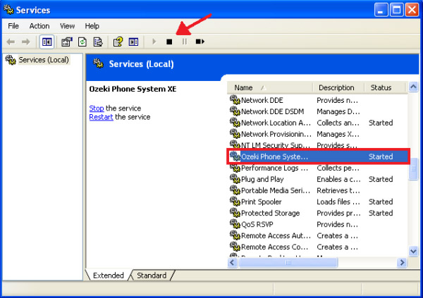 stop the ozeki phone system service