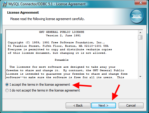 accept license agreement