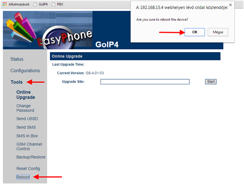 reboot the ozeki voip gsm gateway