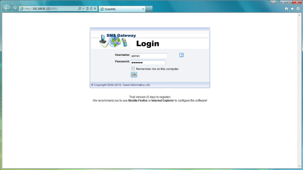 ozeki ng sms gateway login page