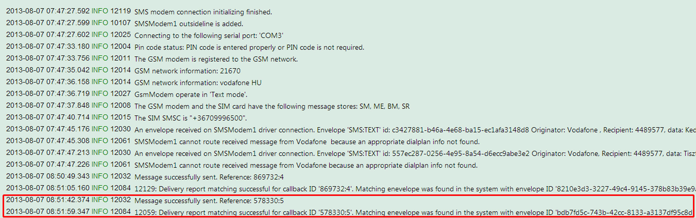 gsm modem log