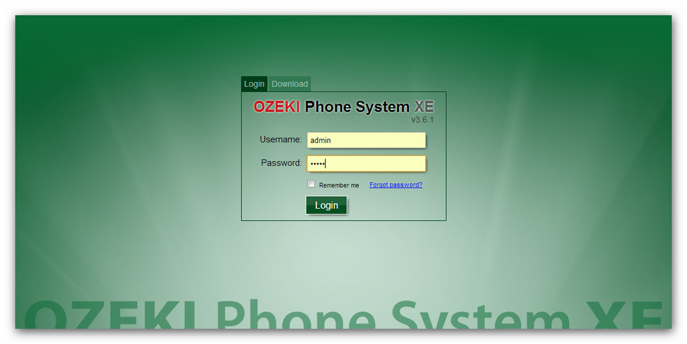 ozeki phone system login page