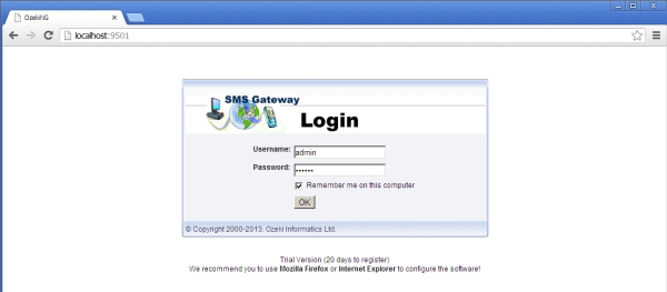 ozeki ng sms gateway login page