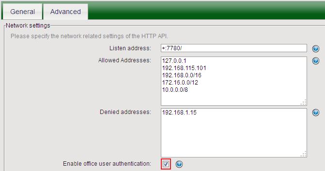 check enable office user authentication box