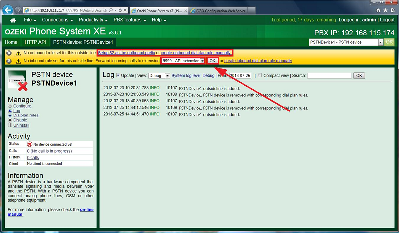 adding dial plan to the pstn device