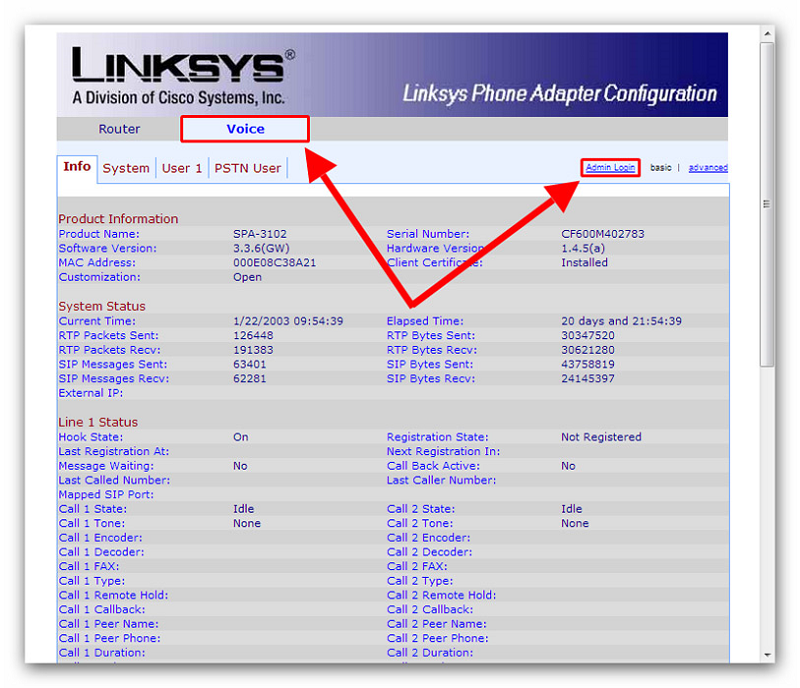 configuration panel of linksys spa