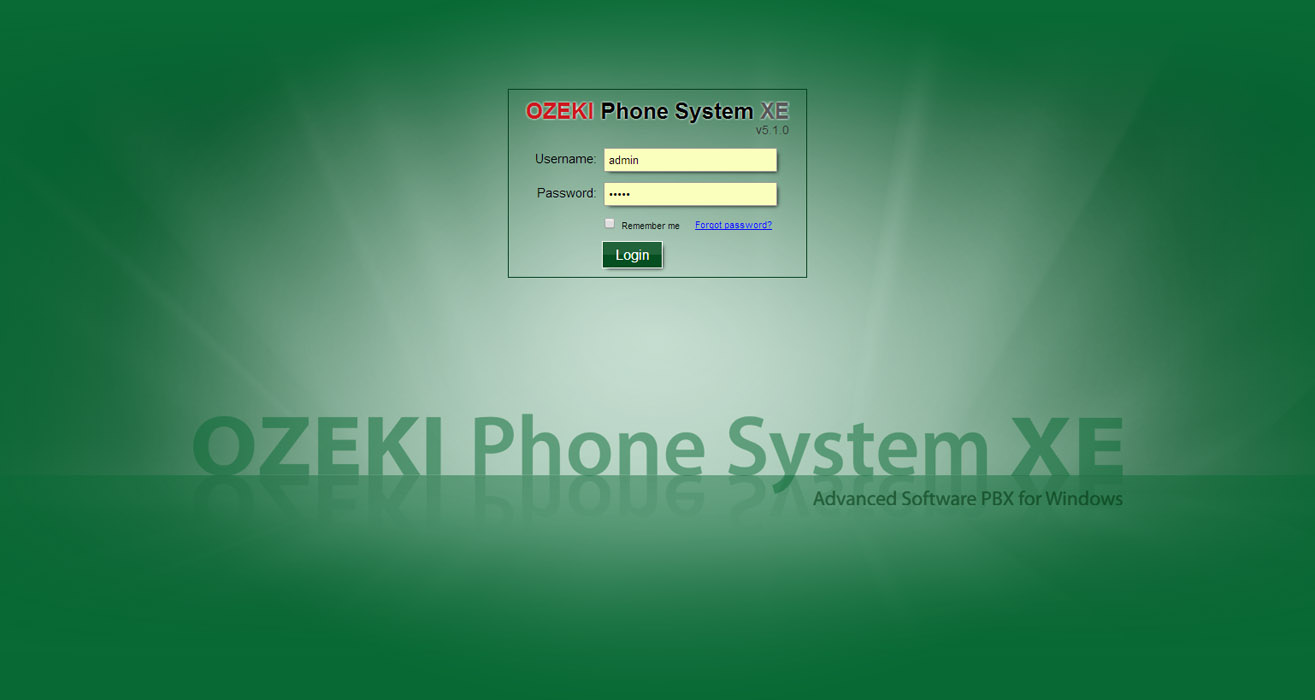 ozeki phone system login screen