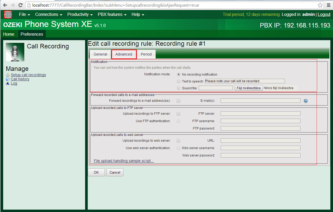 call recording advanced settings