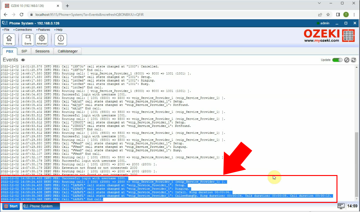 sip extension log