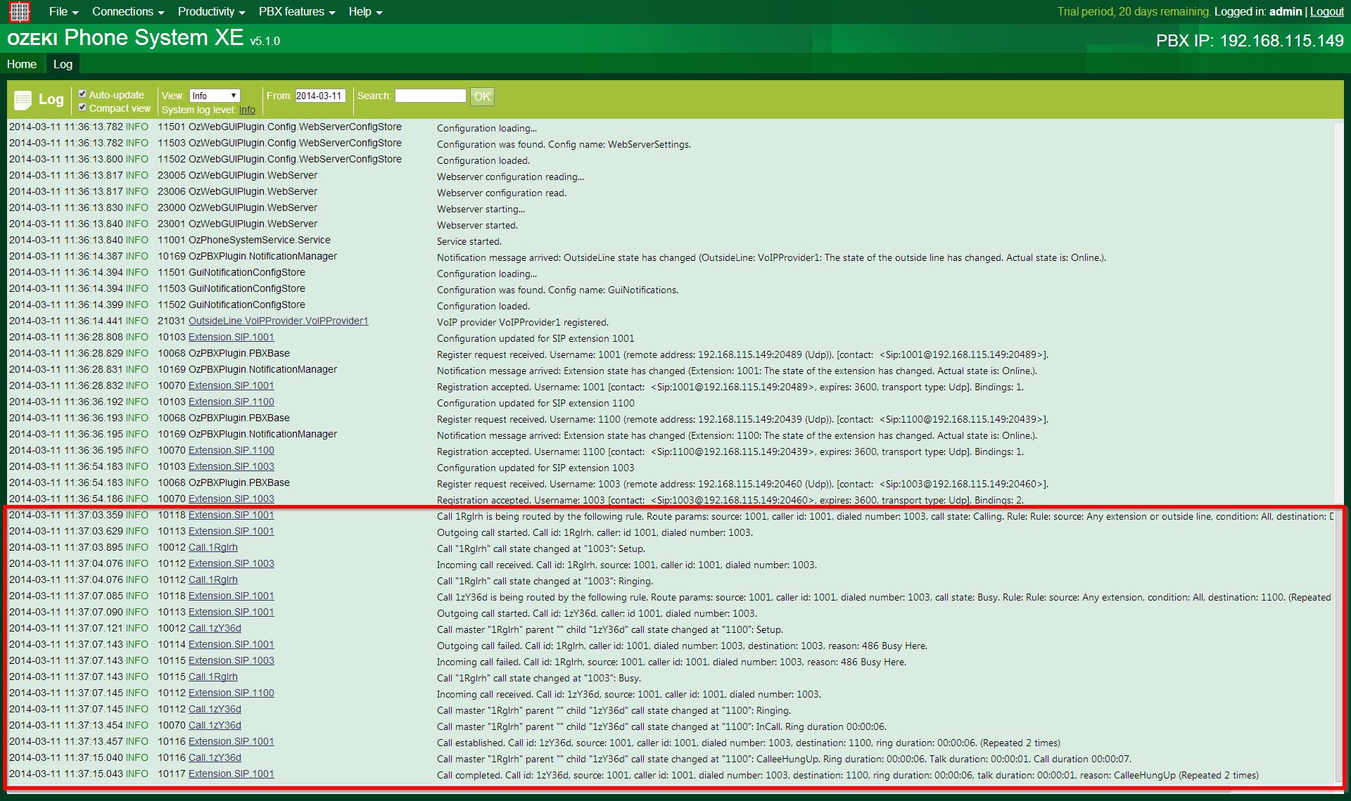 sip extension log