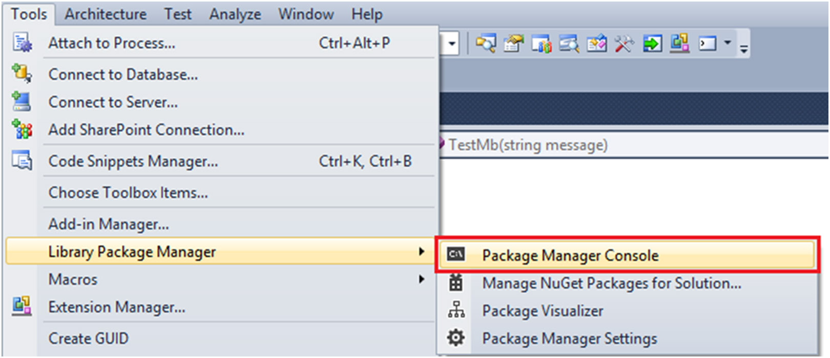 opening of package manager console