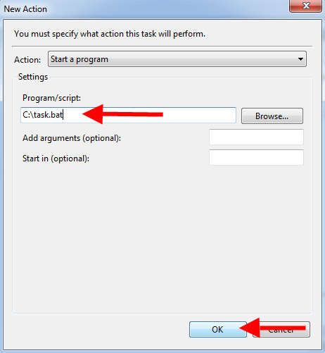 specify the actions and the program path