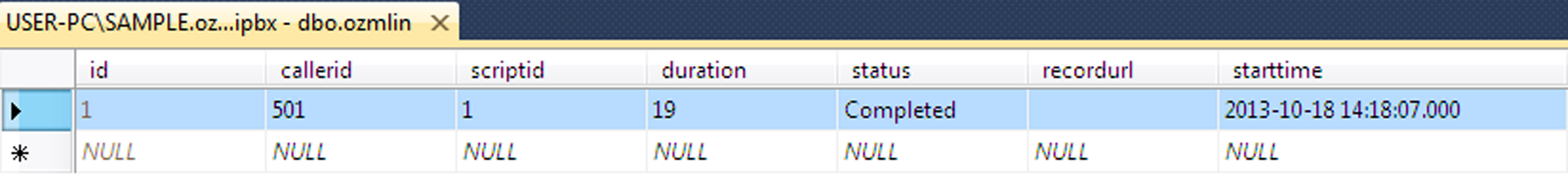 successful call in ozmlin table