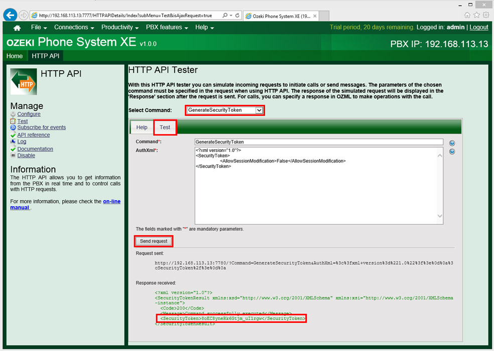 generate security token with http api tester