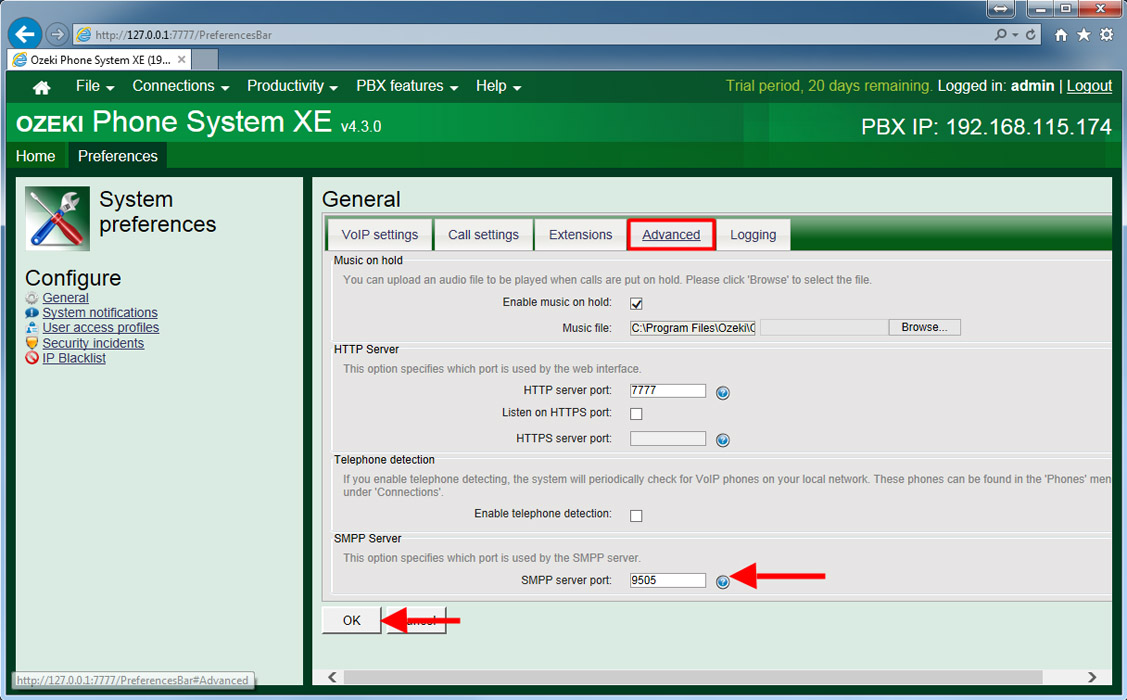 change the smpp server port number