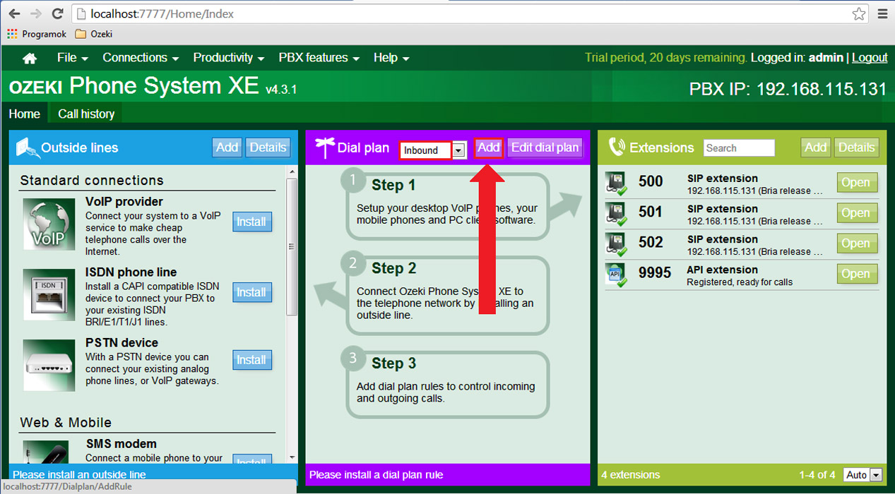 adding inbound dial plan