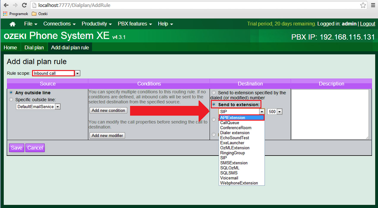 inbound routing rule setup