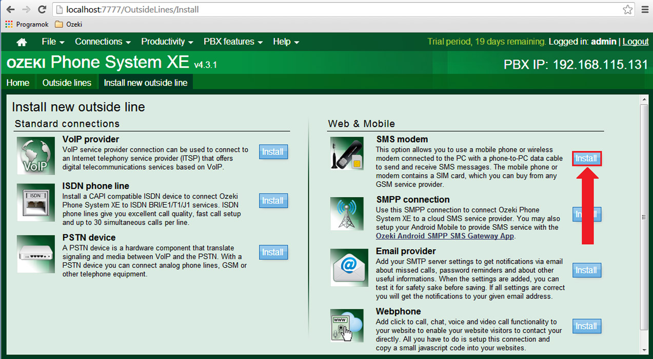 installing sms modem