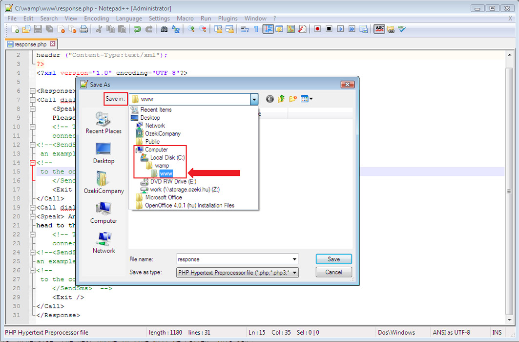 saving location for php file