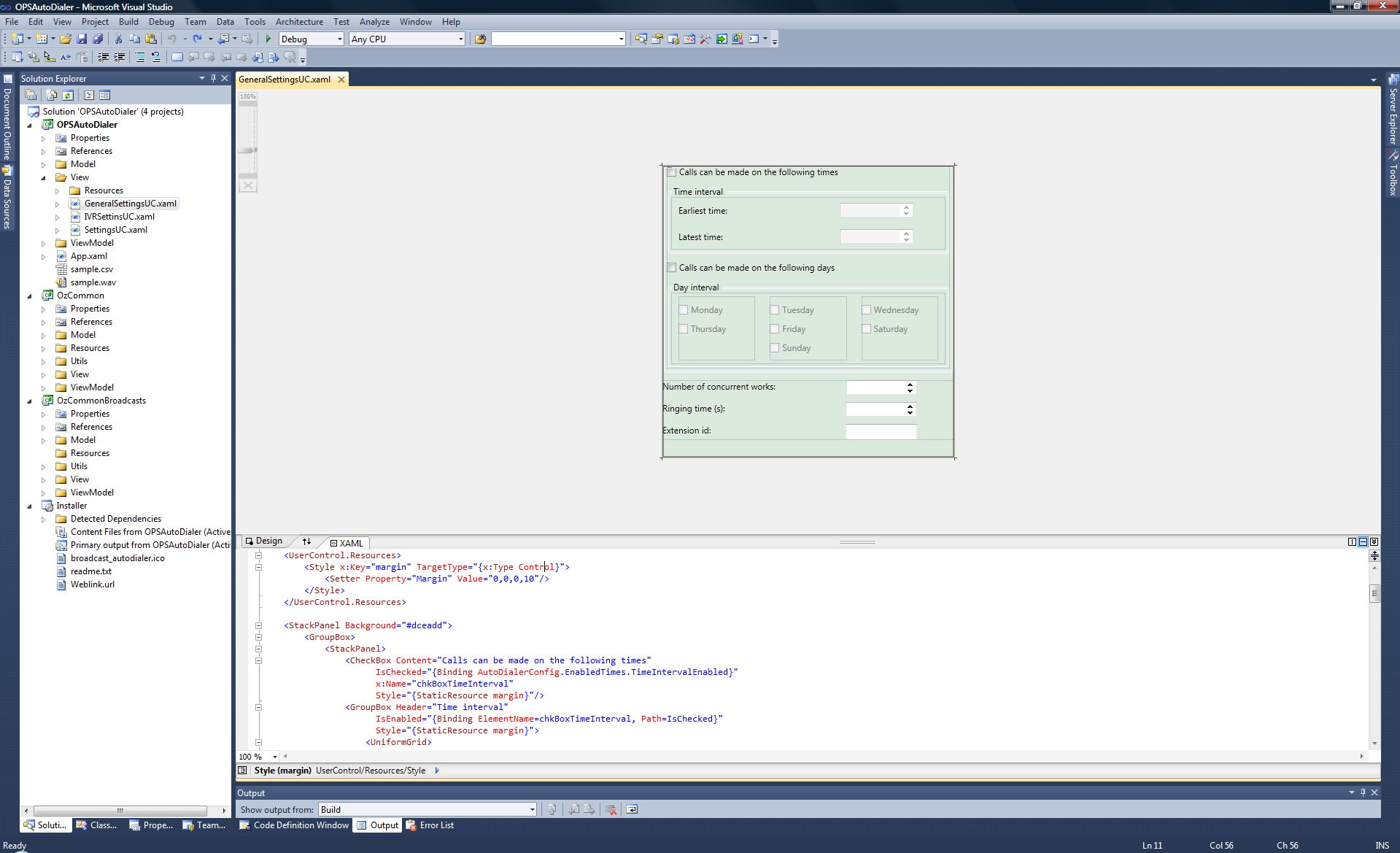 default view of general settinguc xaml