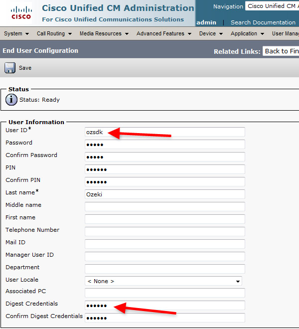 user id and digest credentials