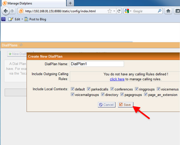 save new dialplan