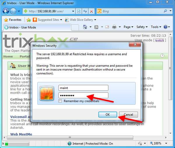 login to admin interface