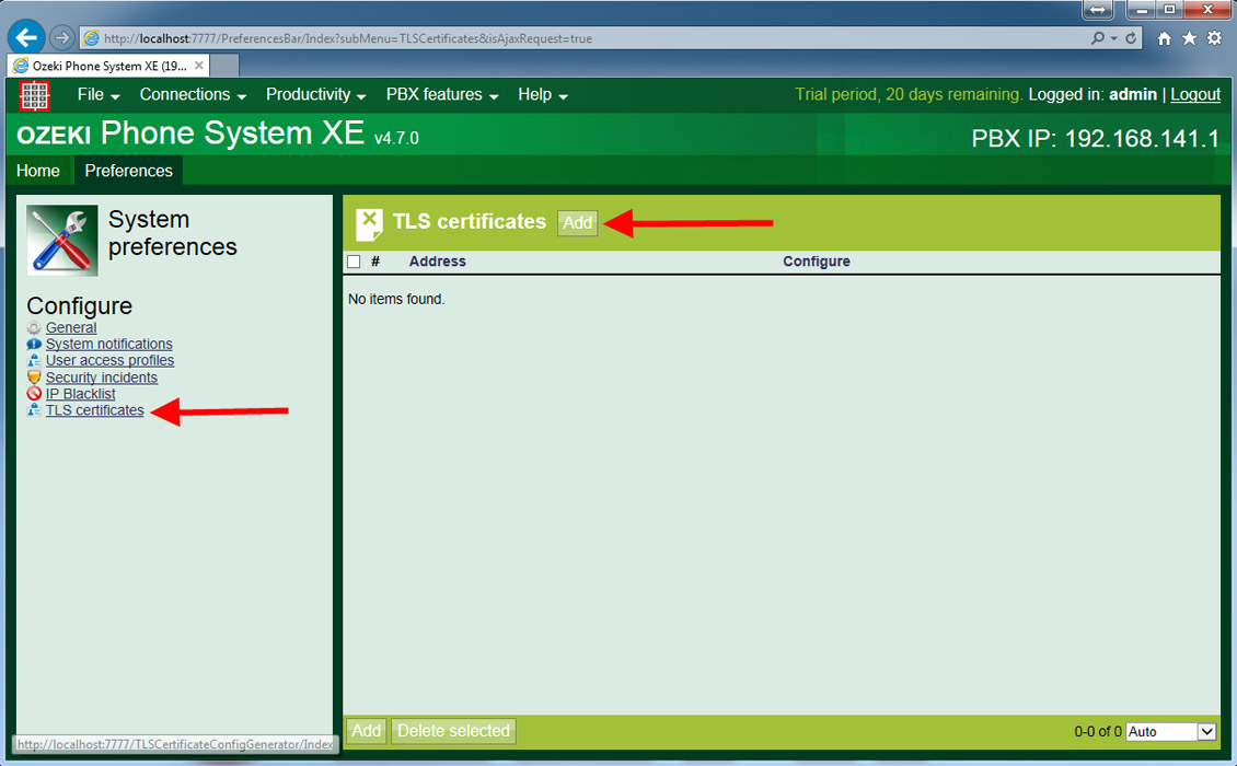 select tls certificates