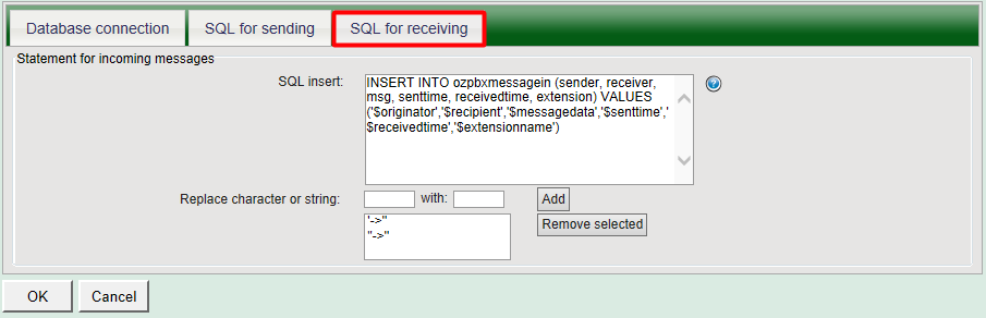 sql queries for receiving sms messages