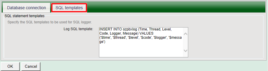 sql templates of database logger