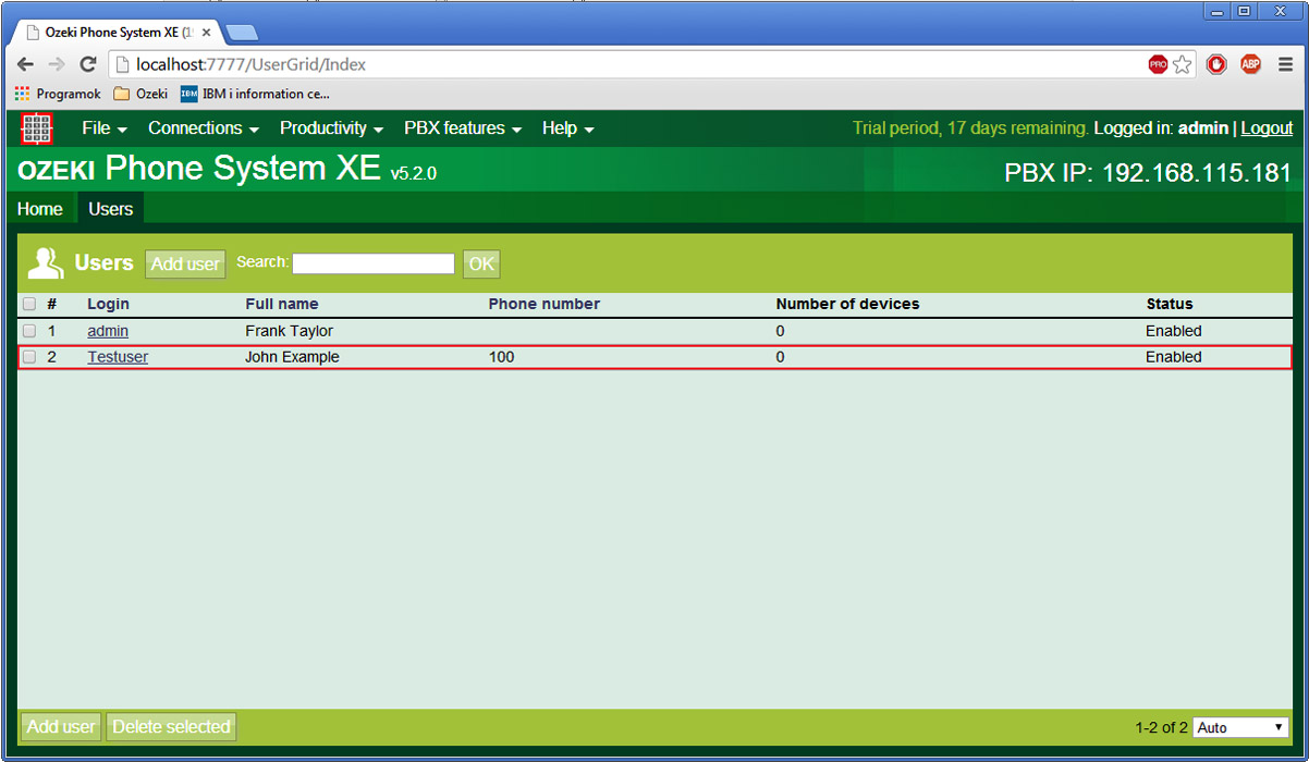 the successfully added user