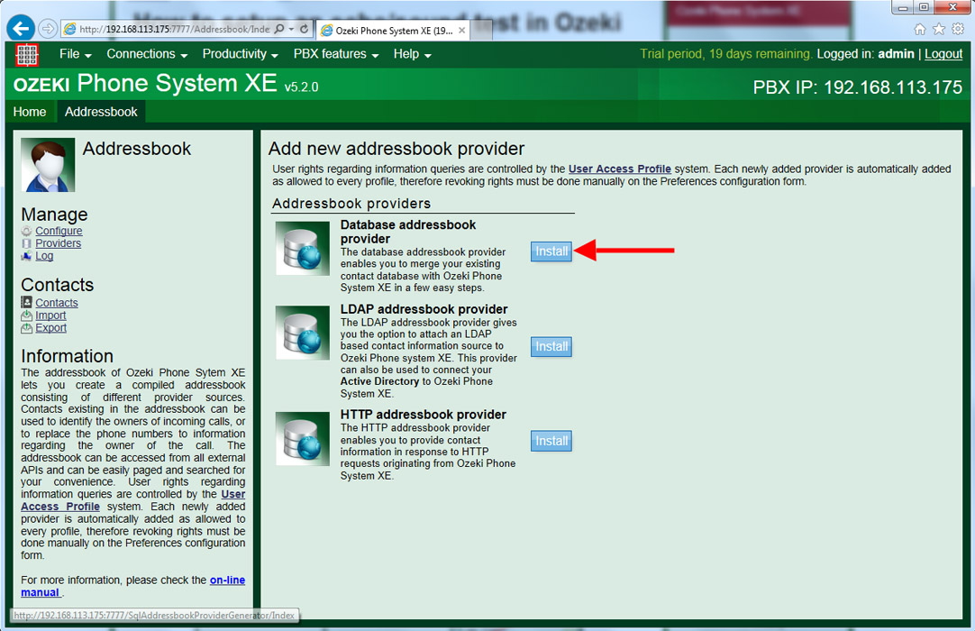 install database addressbook provider