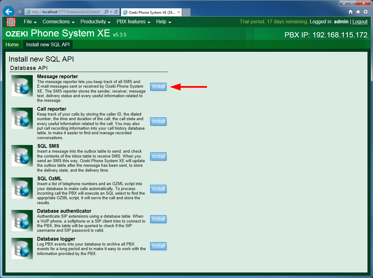 how to install message reporter in ozeki phone system