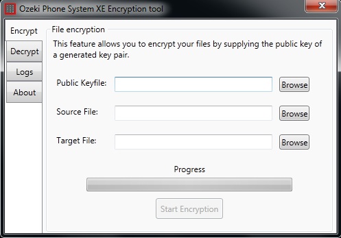 encrypt interface of ozeki phone system encryption tool